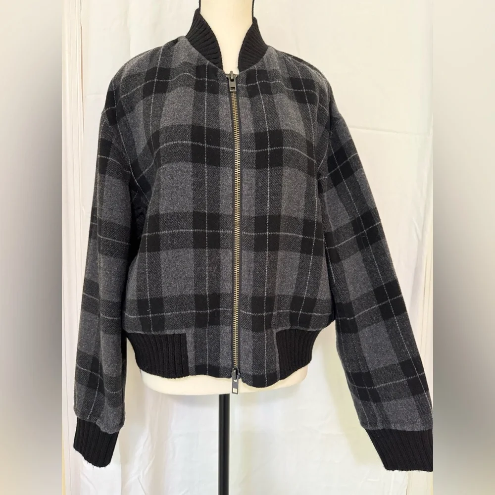 Vince Plaid Bomber Jacket - Black and Gray - Picture 7 of 9